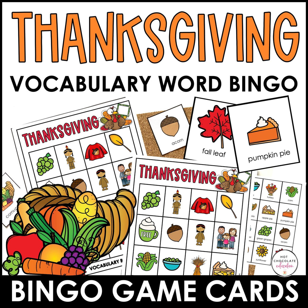 Thanksgiving Picture Bingo Game | ESL Vocabulary Based Activity - Hot Chocolate Teachables