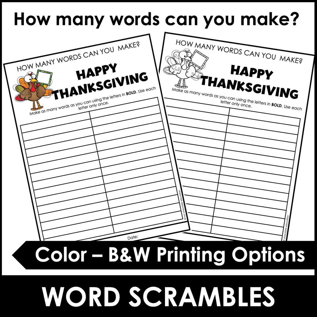 Thanksgiving Word Scramble FREEBIE - Letter Fun Printable – Hot