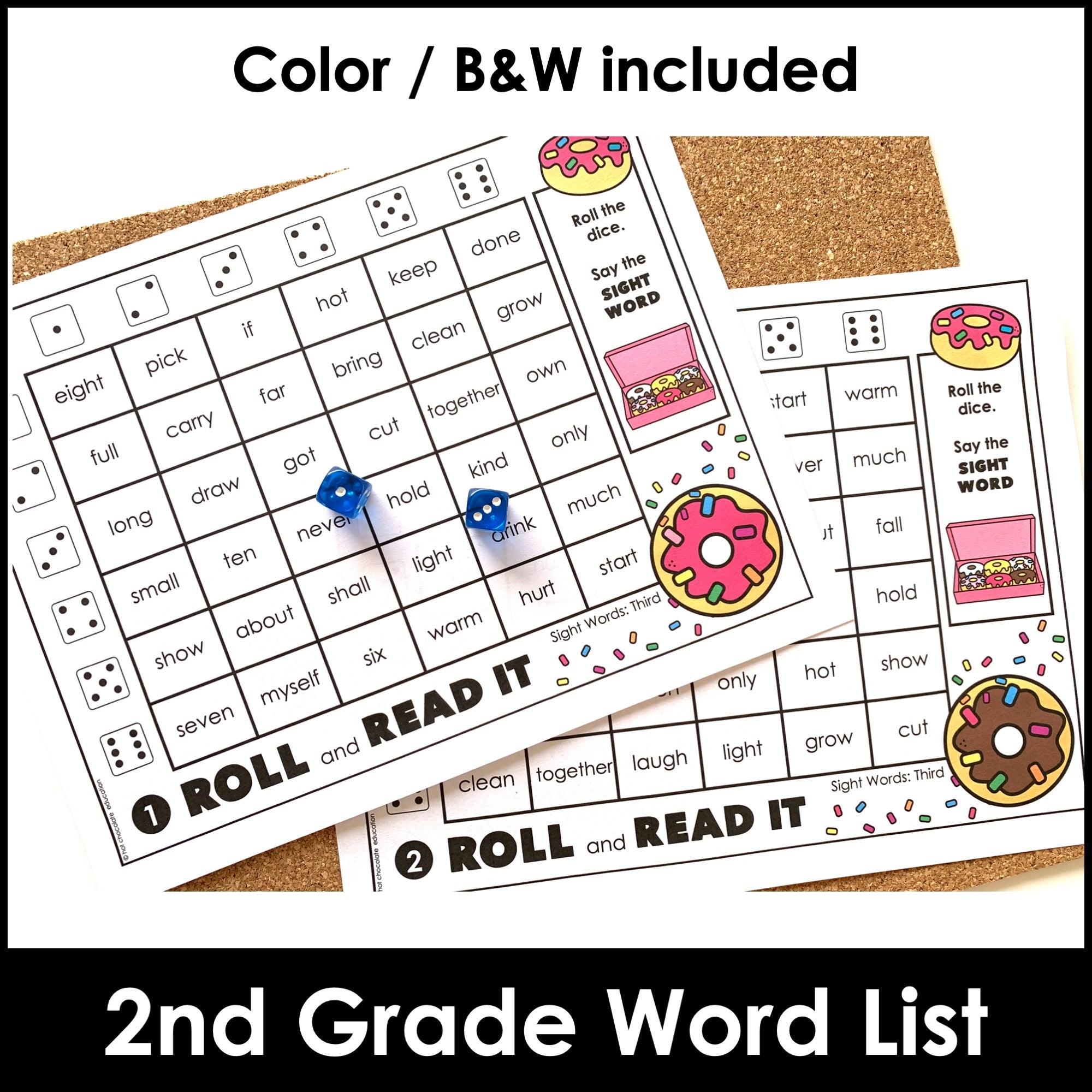 THIRD GRADE Sight Words Roll & Read Activity Boards - Dolch List - Hot Chocolate Teachables