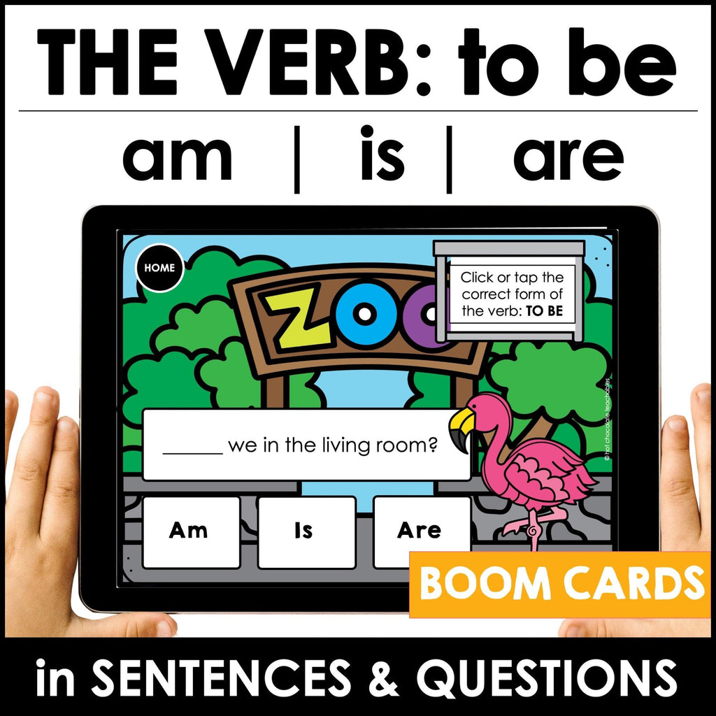 TO BE - AM - IS - ARE - Subject Verb Agreement Boom Cards - ESL - Present Simple - Hot Chocolate Teachables