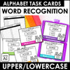 Uppercase & Lowercase Word Identification Task Cards - Alphabet Recognition - Hot Chocolate Teachables