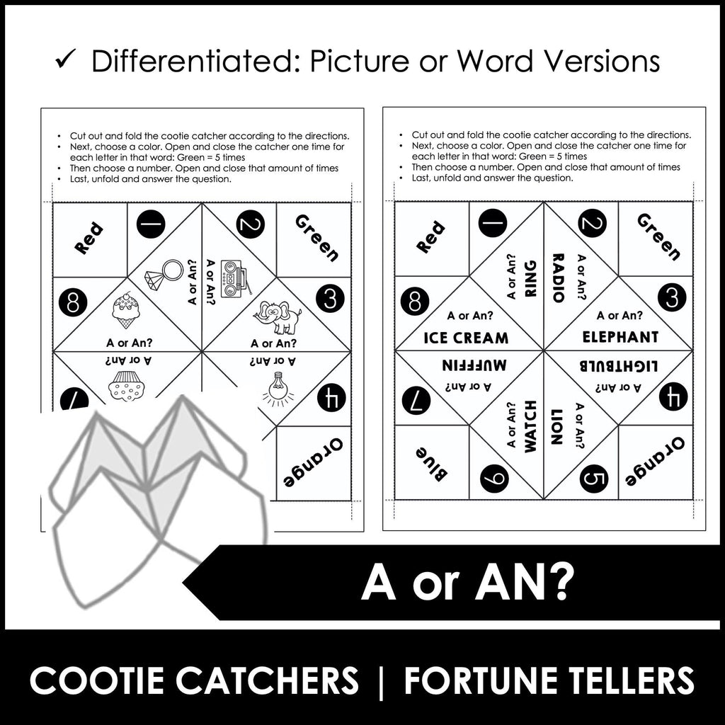 Using Articles A / AN with NOUNS | Consonant - Vowel Grammar Activity - Hot Chocolate Teachables