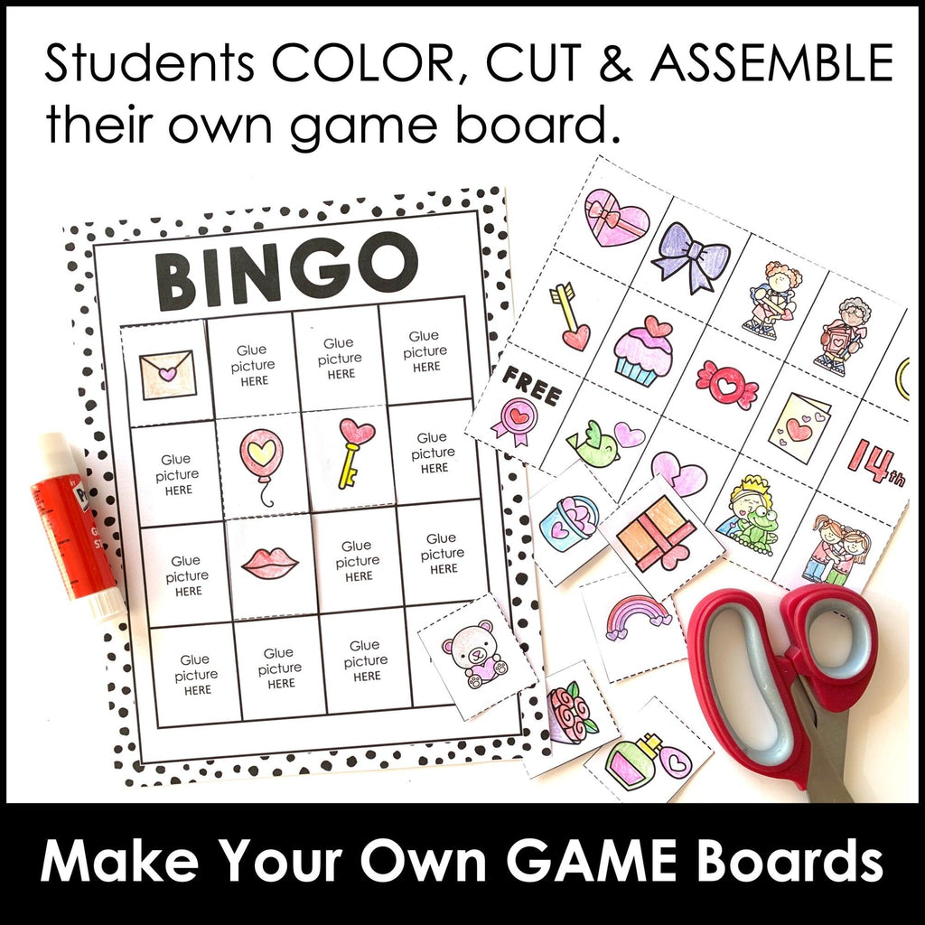 Valentine's Day Bingo Game - CUT & PASTE MAKE YOUR OWN GAME BOARDS - Hot Chocolate Teachables
