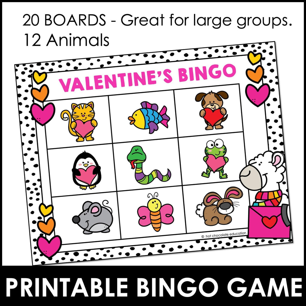 Valentine's Day EASY BINGO GAME for Preschool and Kindergarten - Hot Chocolate Teachables