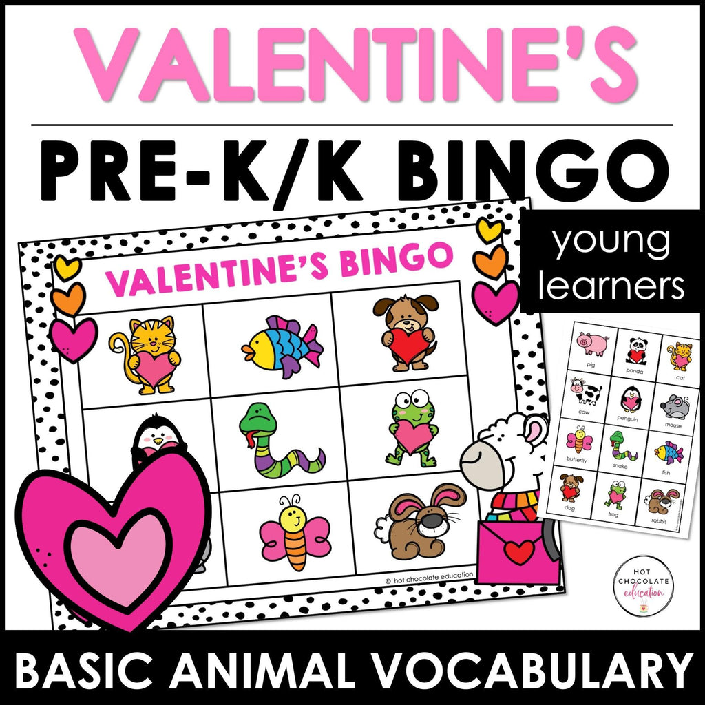 Valentine's Day EASY BINGO GAME for Preschool and Kindergarten - Hot Chocolate Teachables
