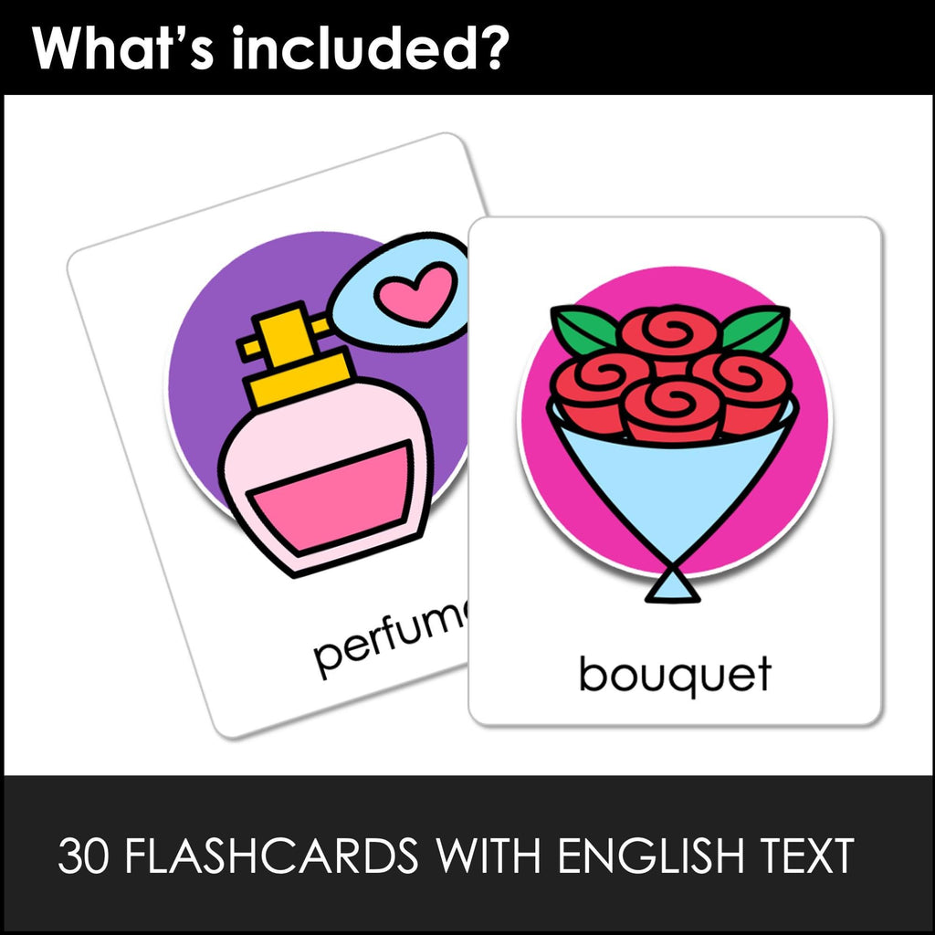 Valentine's Day Flashcards - Editable Vocabulary Flash Cards for ESL EFL ELA - Hot Chocolate Teachables