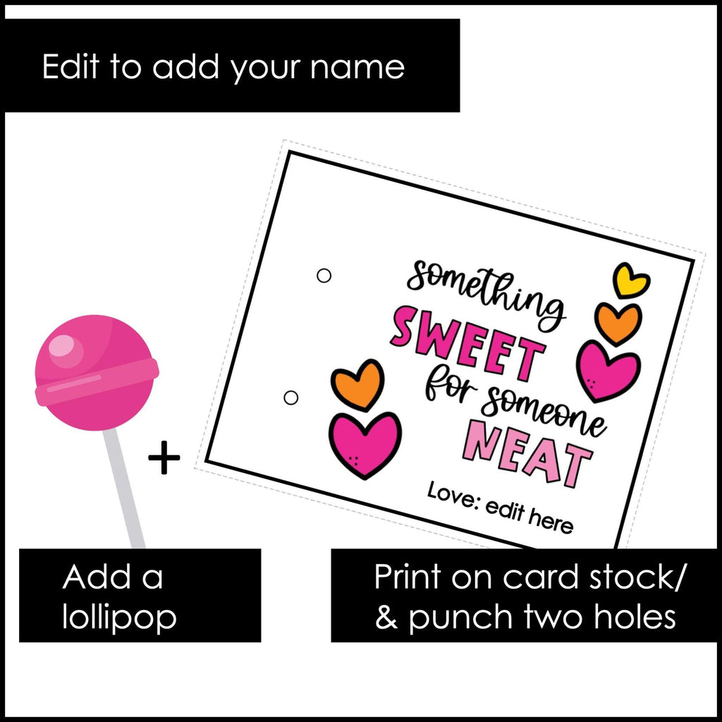 Valentine's Day Gift Tag | Student Gift Card | Lollipop tag for Valentines Day - Hot Chocolate Teachables