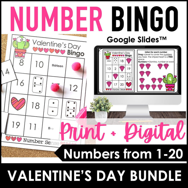Valentine's Day Number Fluency 1-20 Bingo Game Bundle - Hot Chocolate Teachables