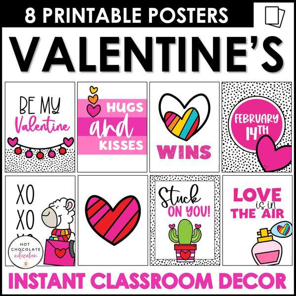 Valentine's Day Posters | Classroom Decor - Printable February Theme Poster Set - Hot Chocolate Teachables