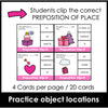 Valentine's Day Prepositions of Location and Spatial Concepts Activity Cards - Hot Chocolate Teachables