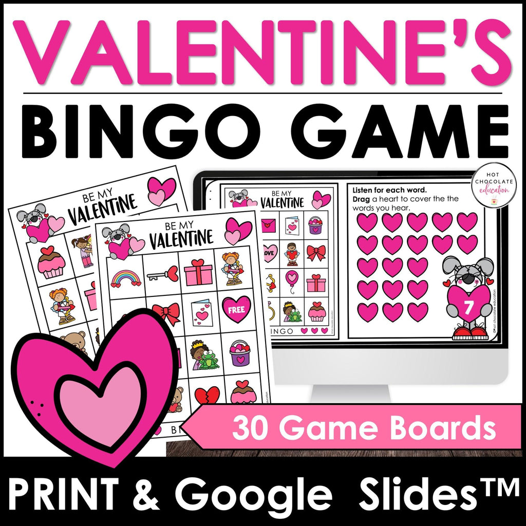 Valentine's Day Vocabulary Bingo BUNDLE - Print & Digital Versions - Hot Chocolate Teachables