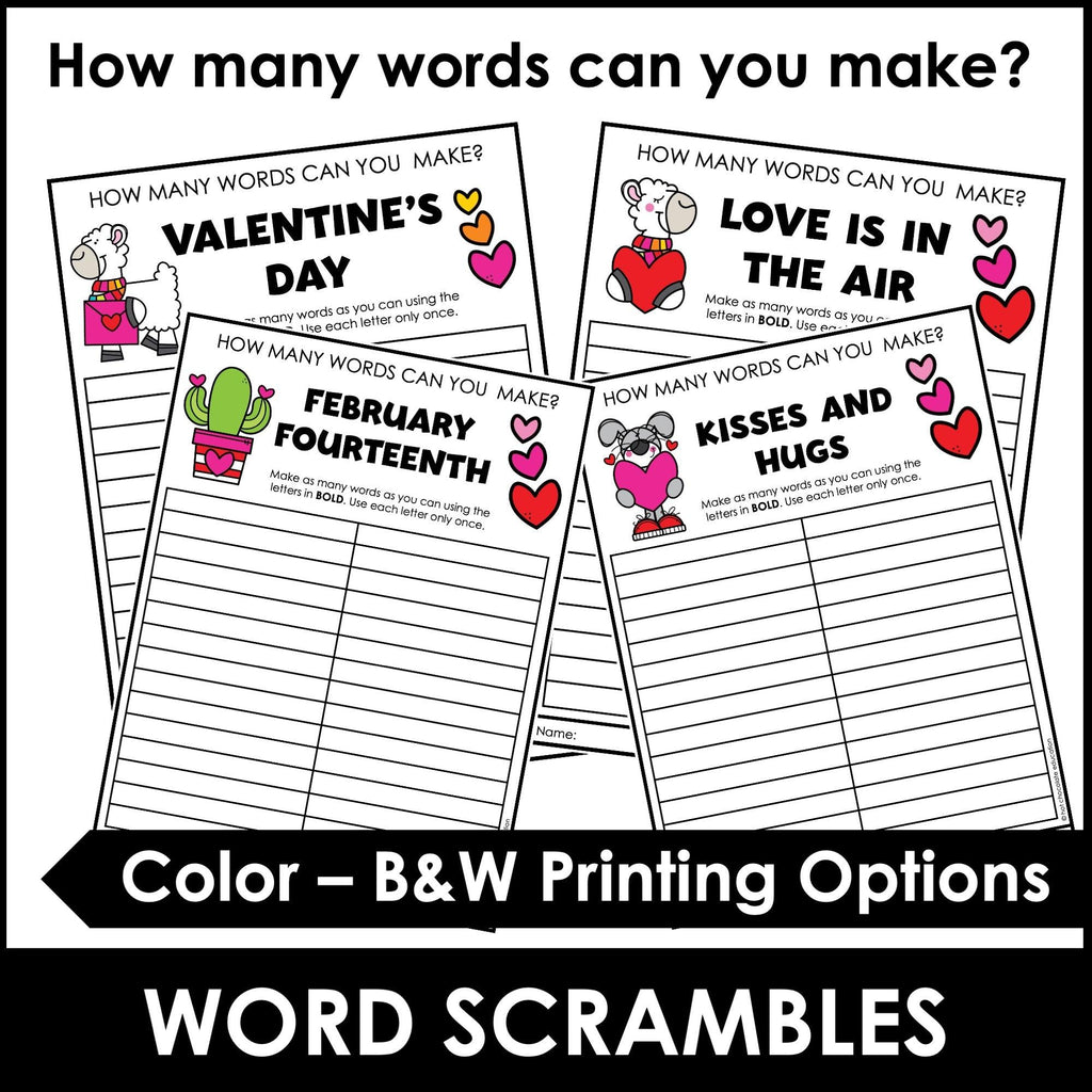 Valentine's Day Word Scramble Freebie! How many words can you make? - Hot Chocolate Teachables