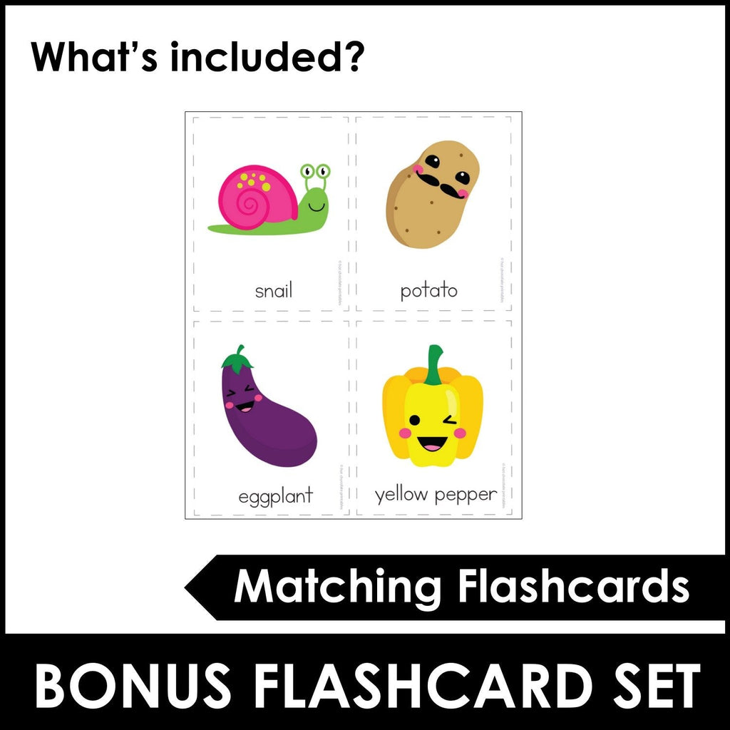 Vegetable Garden Vocabulary Bingo Game + Flashcards - Hot Chocolate Teachables