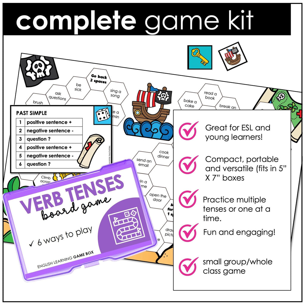 Verb Tense Board Game | Change each verb: Present, Past, Future, Continuous - Hot Chocolate Teachables