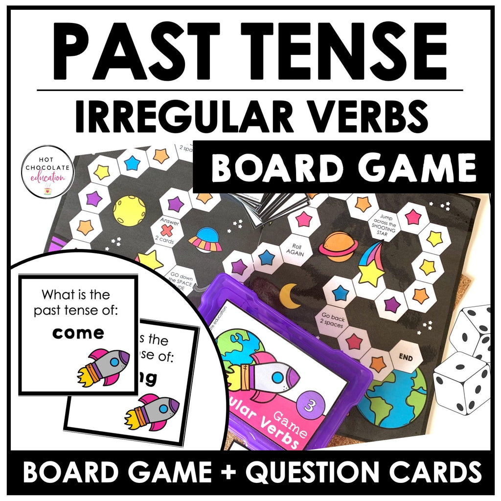 Verb Tense Board Games BUNDLE: Action Verbs, Past Simple, Opposites & Irregulars - Hot Chocolate Teachables