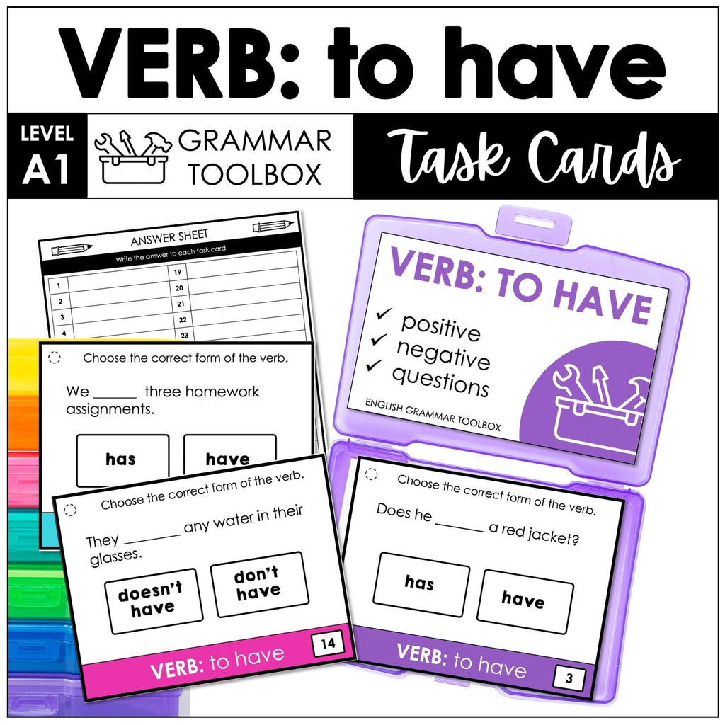 VERB: TO HAVE - Present Simple Subject Verb Agreement Task Cards - HAS - HAVE - Hot Chocolate Teachables