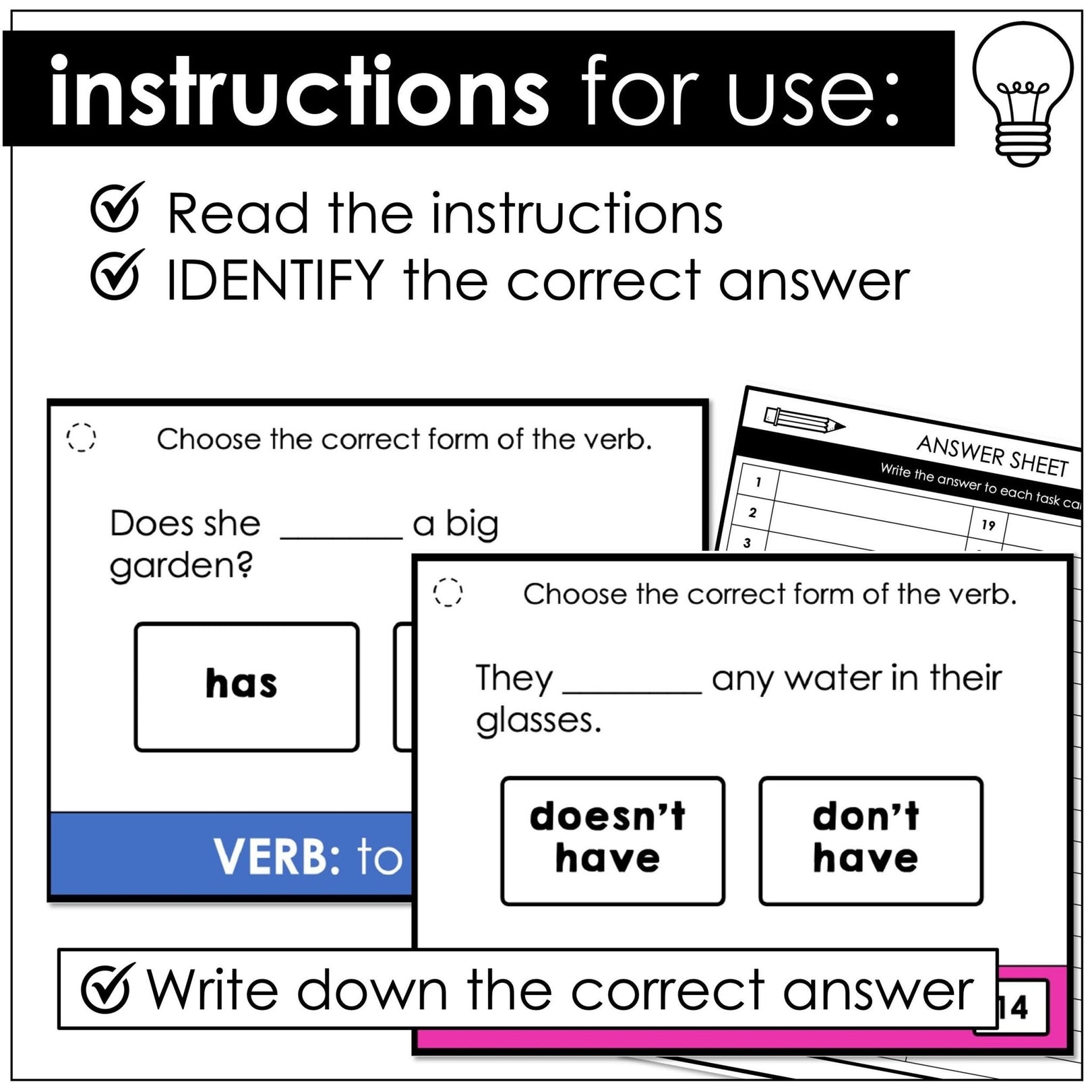 Present Simple Subject Verb Agreement Task Cards - Has/Have