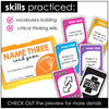 Vocabulary Building Card Game: Name Three Things Prompts for ESL & ELL - Hot Chocolate Teachables