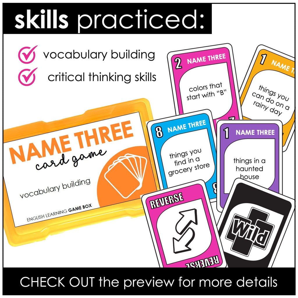 Name 3 Game Examples Vocabulary Building Card Game: Name Three Things Prompts – Hot ...