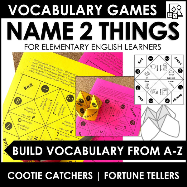 Vocabulary Building Fortune Tellers for ELL's: Name two things from A-Z - Hot Chocolate Teachables