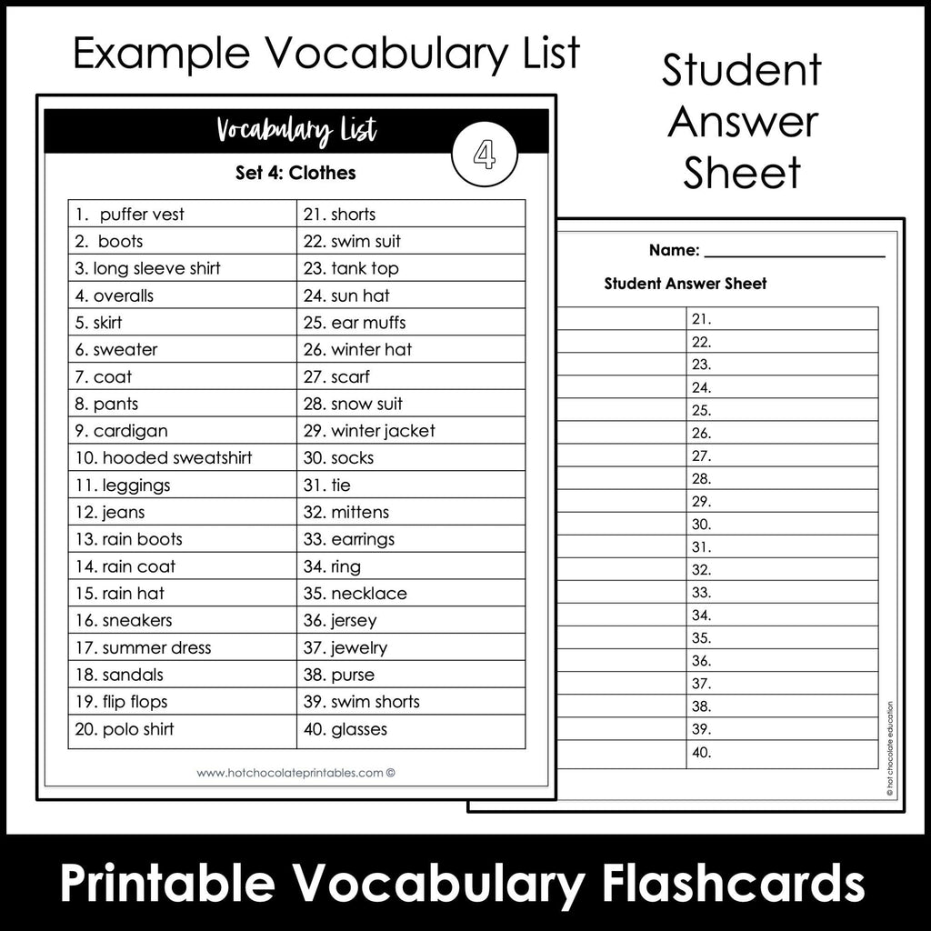 Vocabulary Flashcard Bundle for ESL ELL ELD - Task Card - Flash Card Toolkit - Hot Chocolate Teachables