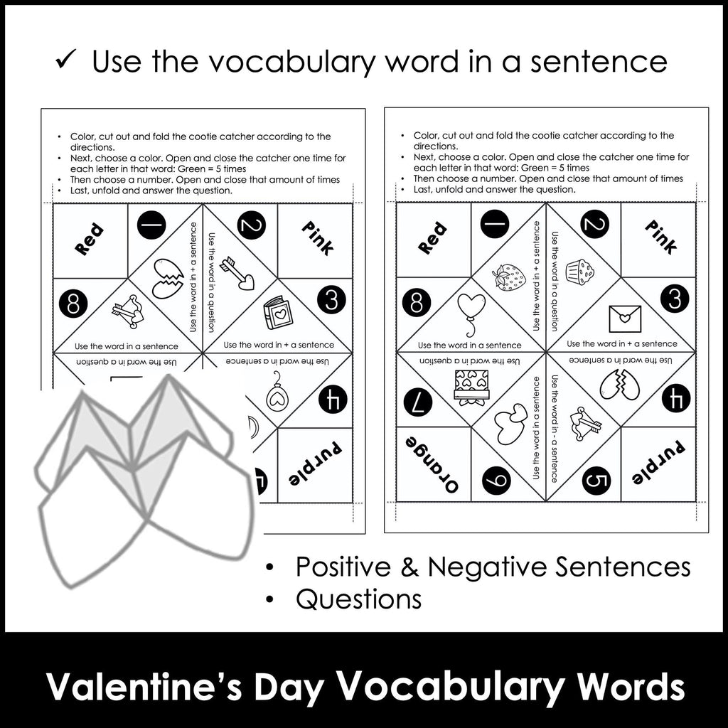 Vocabulary & Sentence Building Fortune Tellers / Cootie Catcher Valentine's Day - Hot Chocolate Teachables