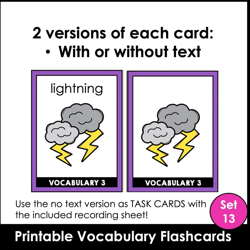 Weather & Seasonal Vocabulary Flash cards | ESL Task Cards - Holidays - Hot Chocolate Teachables