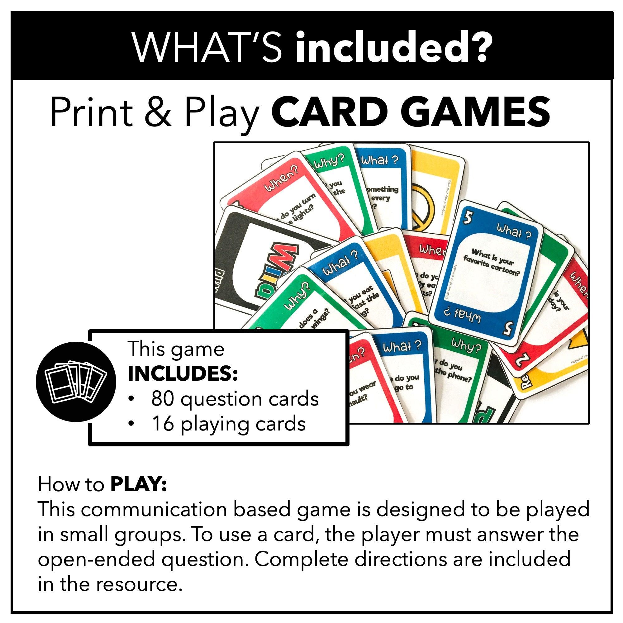 WH Question Card Game - What, When, Where & Why โ Hot Chocolate Teachables