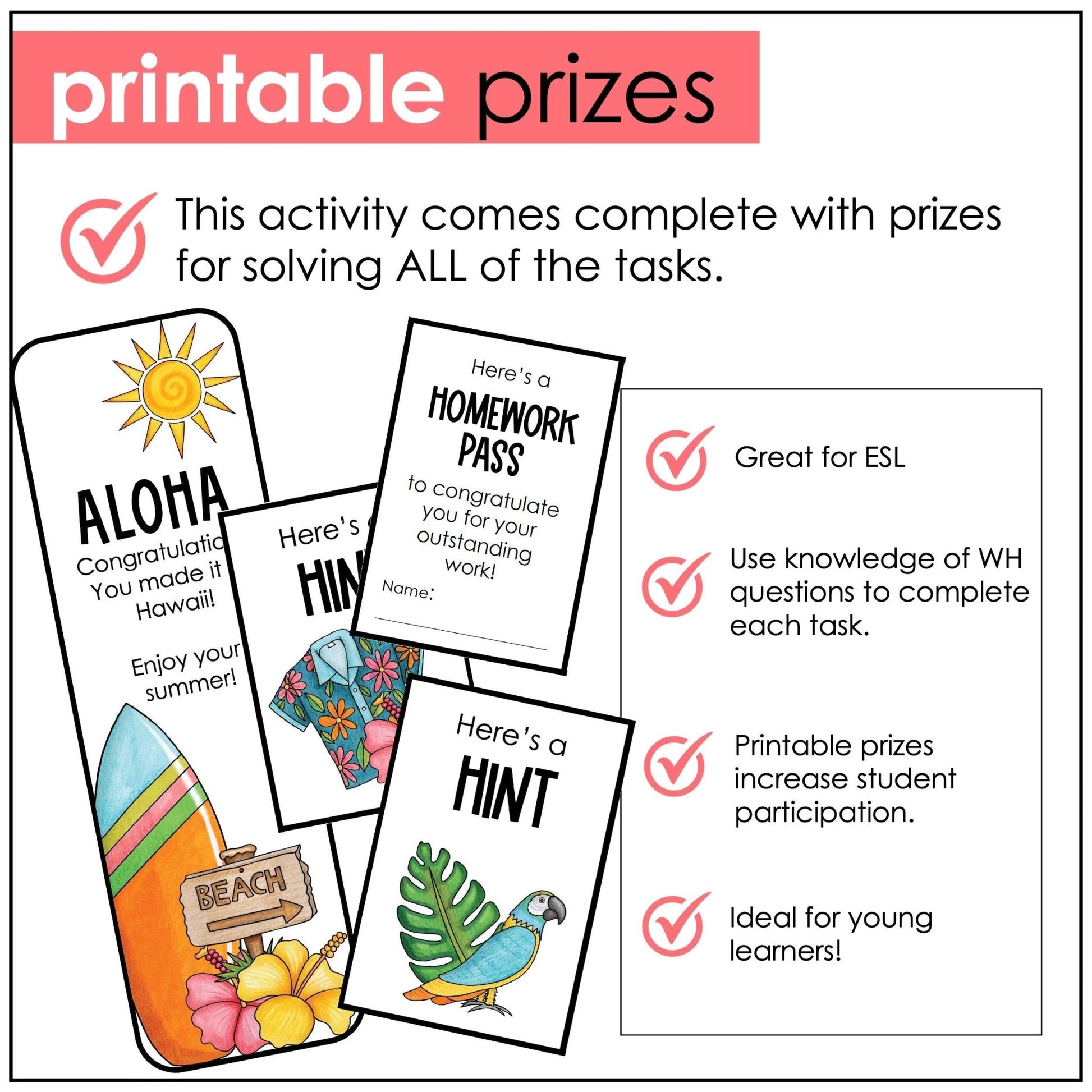 WH Question Escape Activity for ELL, EFL, ESL / Question Word Comprehension - Hot Chocolate Teachables