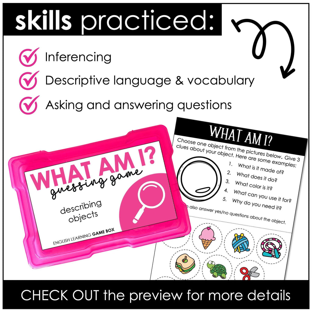 What am I? - Guessing Game Kit : Describing Objects & Animals - Hot Chocolate Teachables