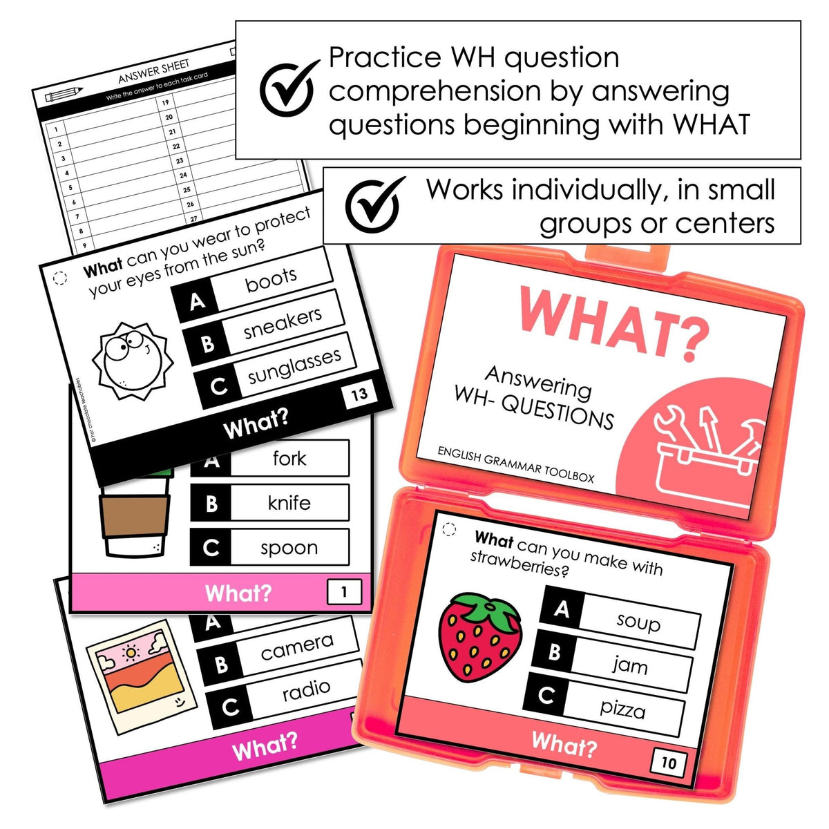 WHAT Questions - WH Question Word Comprehension Task Cards