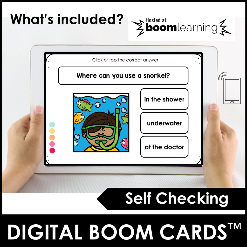 What & Where Question Boom Cards™ Digital + Printable Task Cards - Hot Chocolate Teachables