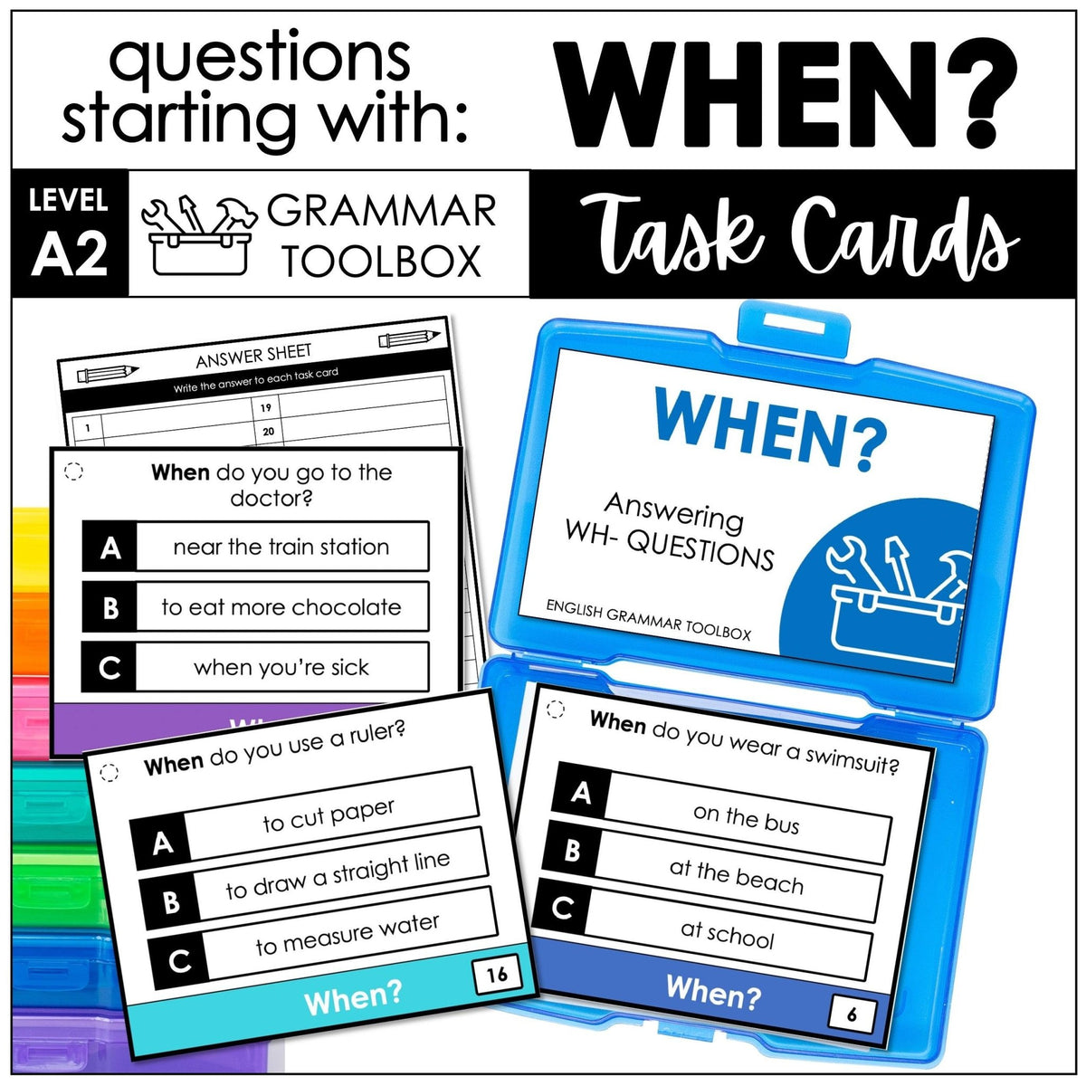 When Question Task Cards WHEN Questions - WH Question Word Comprehension Task Cards
