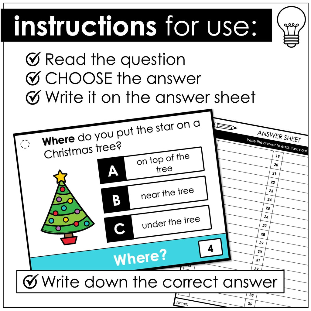 WHERE Questions - WH Question Comprehension Task Cards - Hot Chocolate Teachables