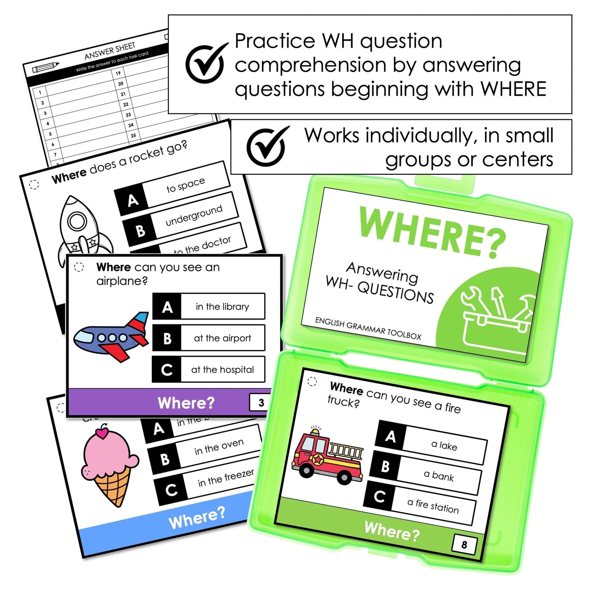 WHERE Questions - WH Question Comprehension Task Cards