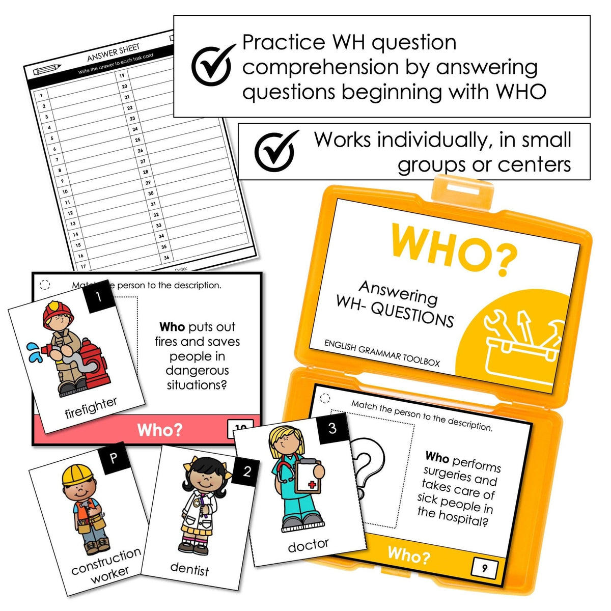 When Question Task Cards WH Questions Task Cards with Community Helpers
