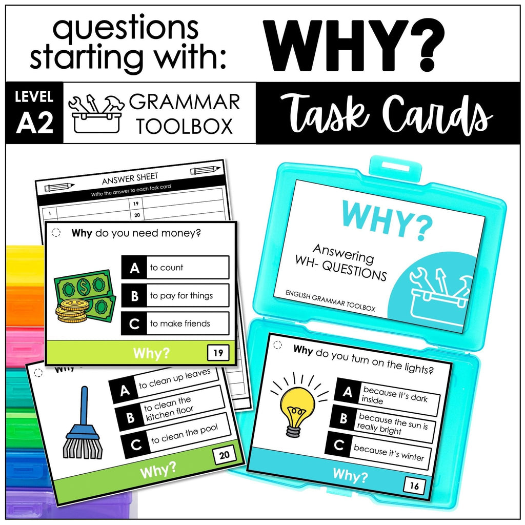 WHY Questions - WH Question Comprehension Task Cards - Hot Chocolate Teachables