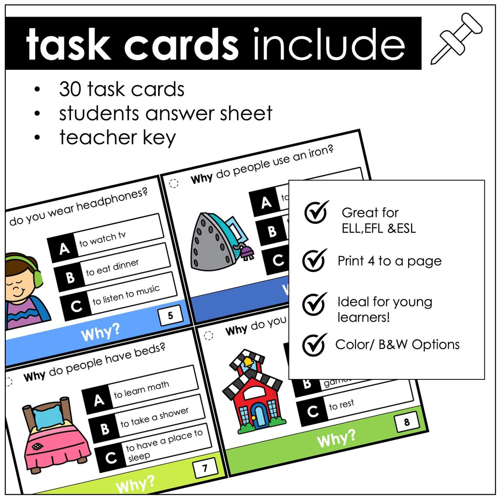 WHY Questions - WH Question Comprehension Task Cards - Hot Chocolate Teachables
