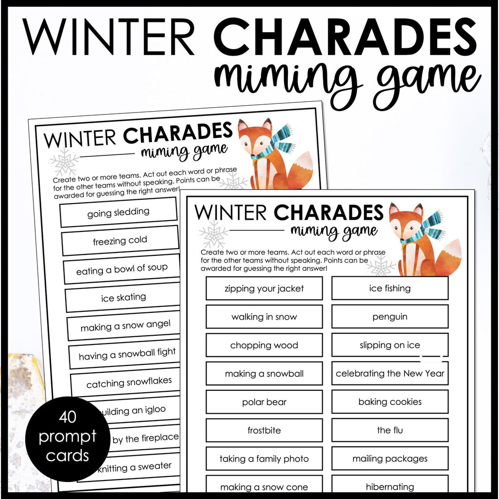 Winter Charades | Winter Miming Game Cards for Kids - Party Game - Hot Chocolate Teachables