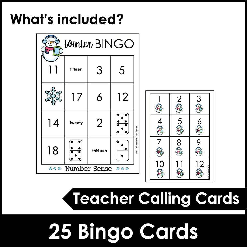 Winter Number Fluency Bingo | Number Recognition from 1 to 20 - Hot Chocolate Teachables