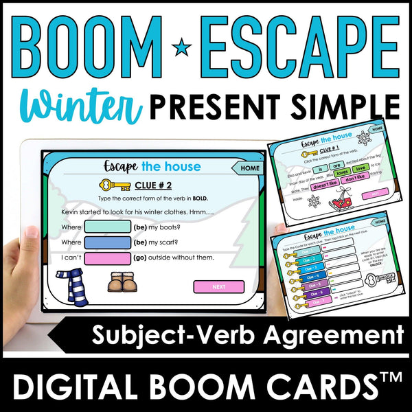 Winter Subject / Verb Agreement Escape Room | Boom Cards - Hot Chocolate Teachables