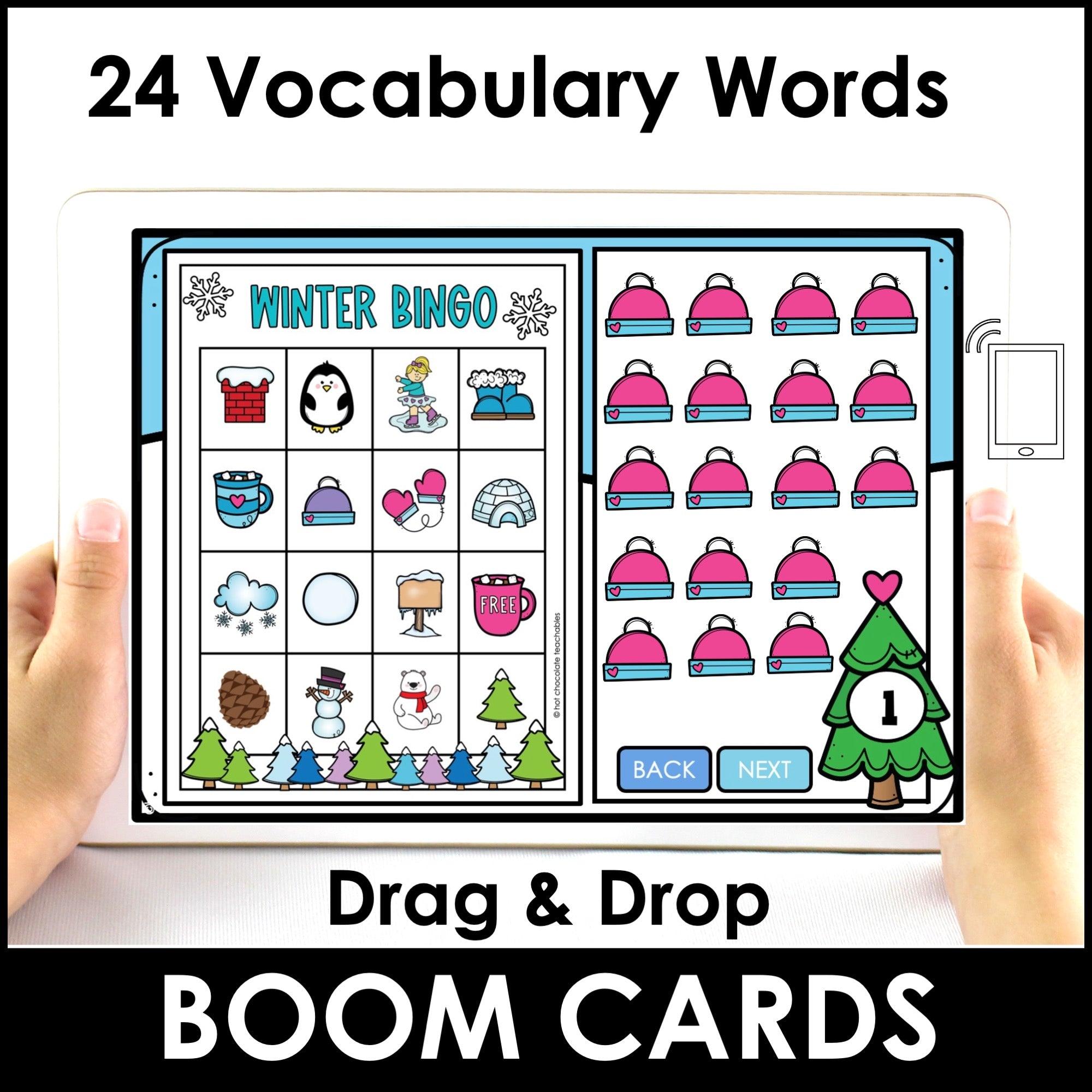 WINTER VOCABULARY Digital BINGO Game - Boom Cards™ - Hot Chocolate Teachables