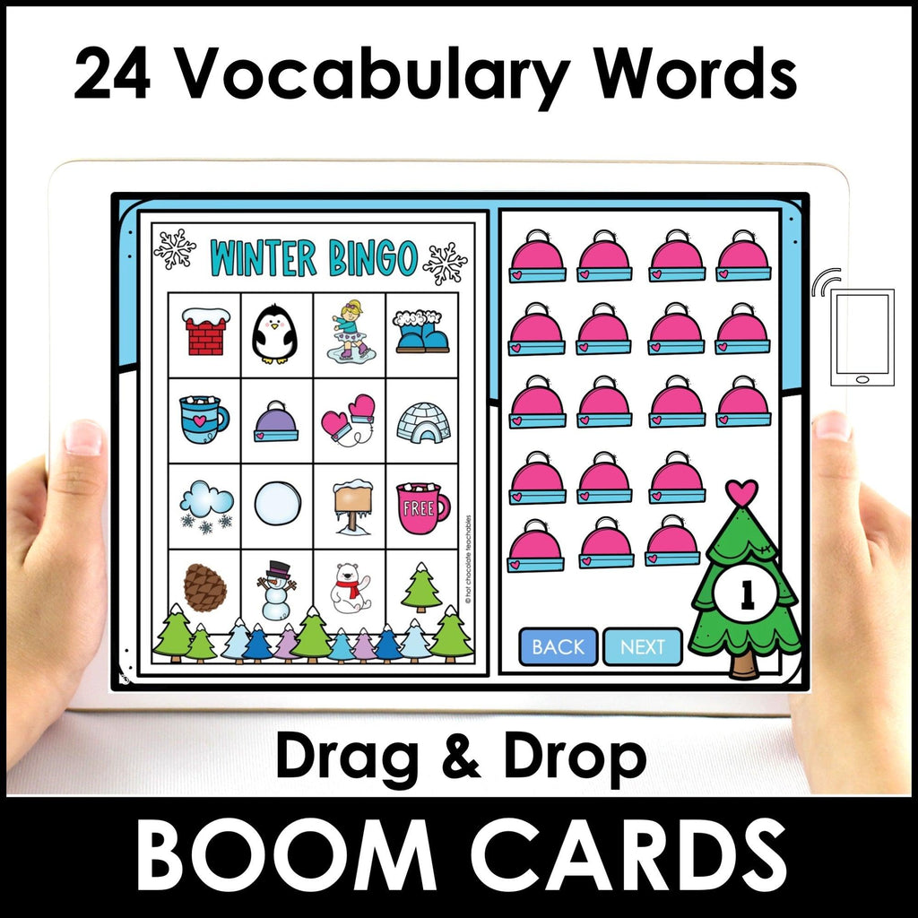 WINTER VOCABULARY Digital BINGO Game - Boom Cards™ - Hot Chocolate Teachables