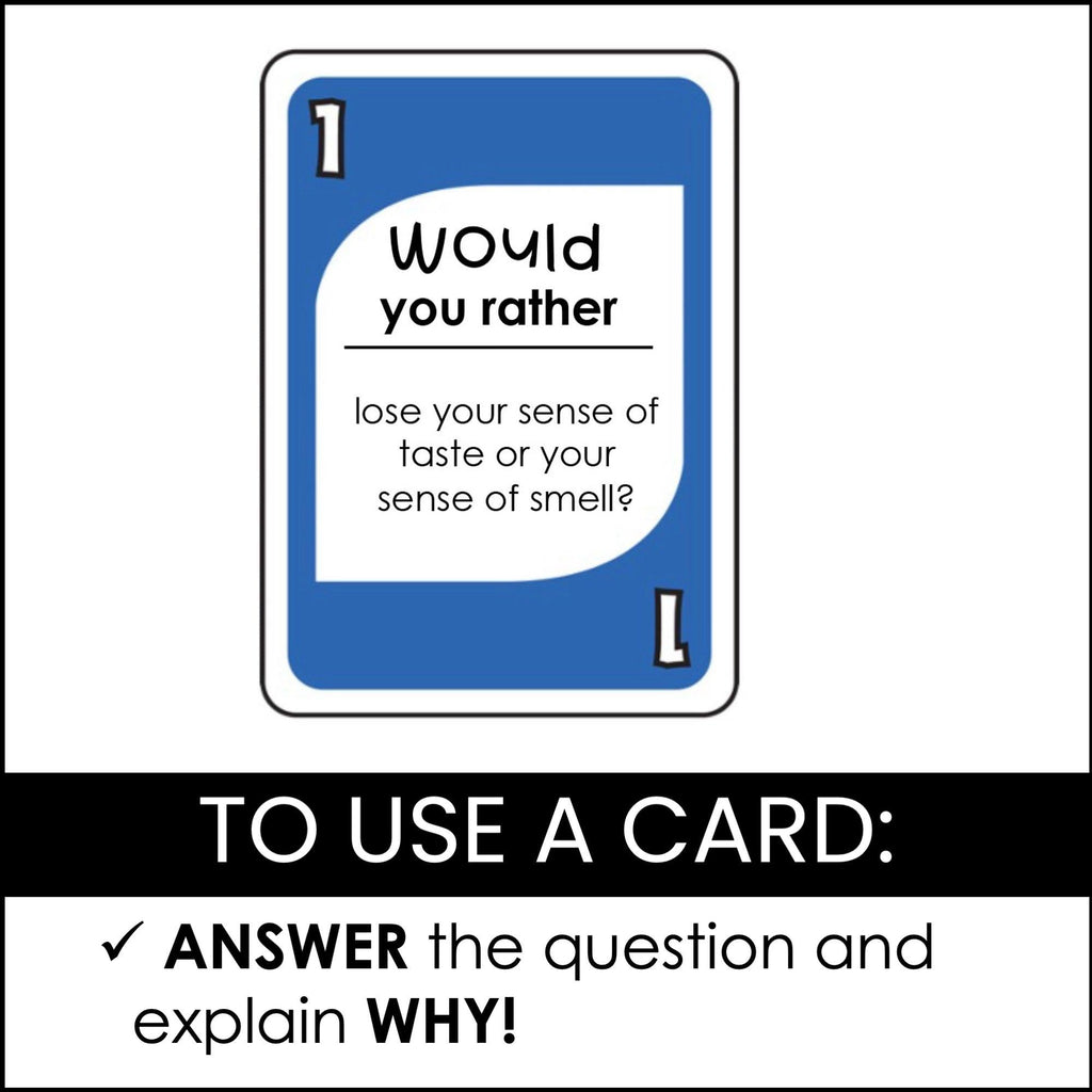 Would you rather? Question Card Game | Answering Questions & Expressing Opinions - Hot Chocolate Teachables
