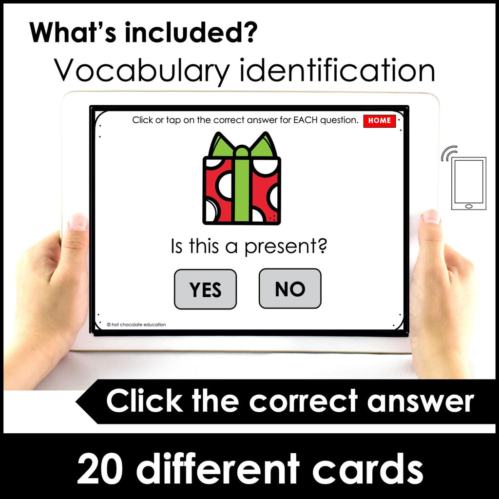 Yes or No Answers | Christmas Vocabulary and Question Comprehension - Hot Chocolate Teachables
